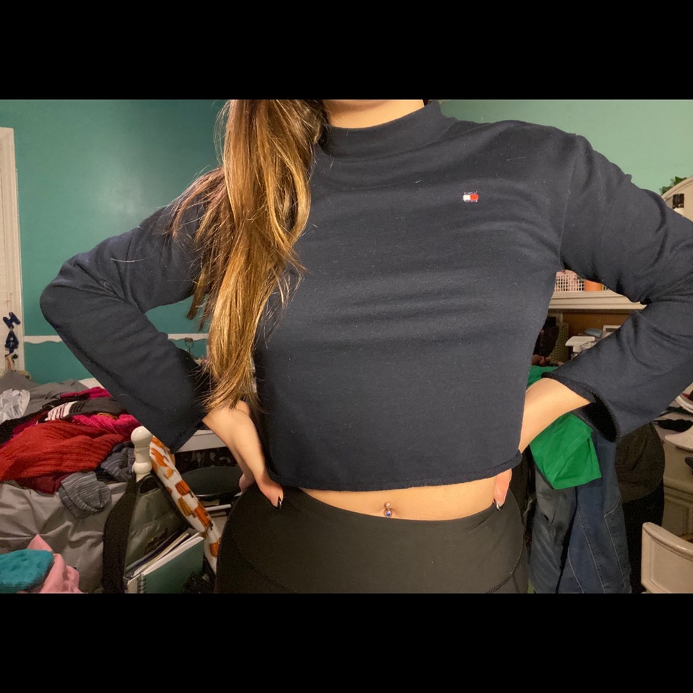 navy tommy hilfiger cropped mock turtleneck